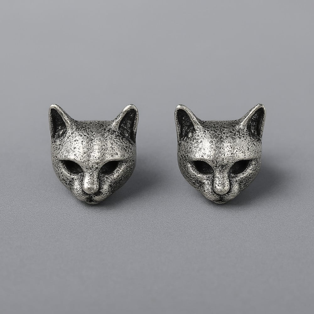 Boucles d'oeilles homme clous chat argent