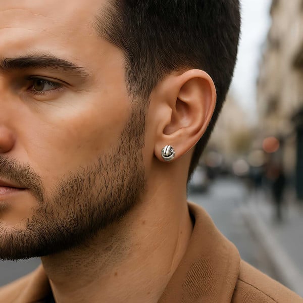 Boucles d'oreilles homme clou argent noeud celtique marin