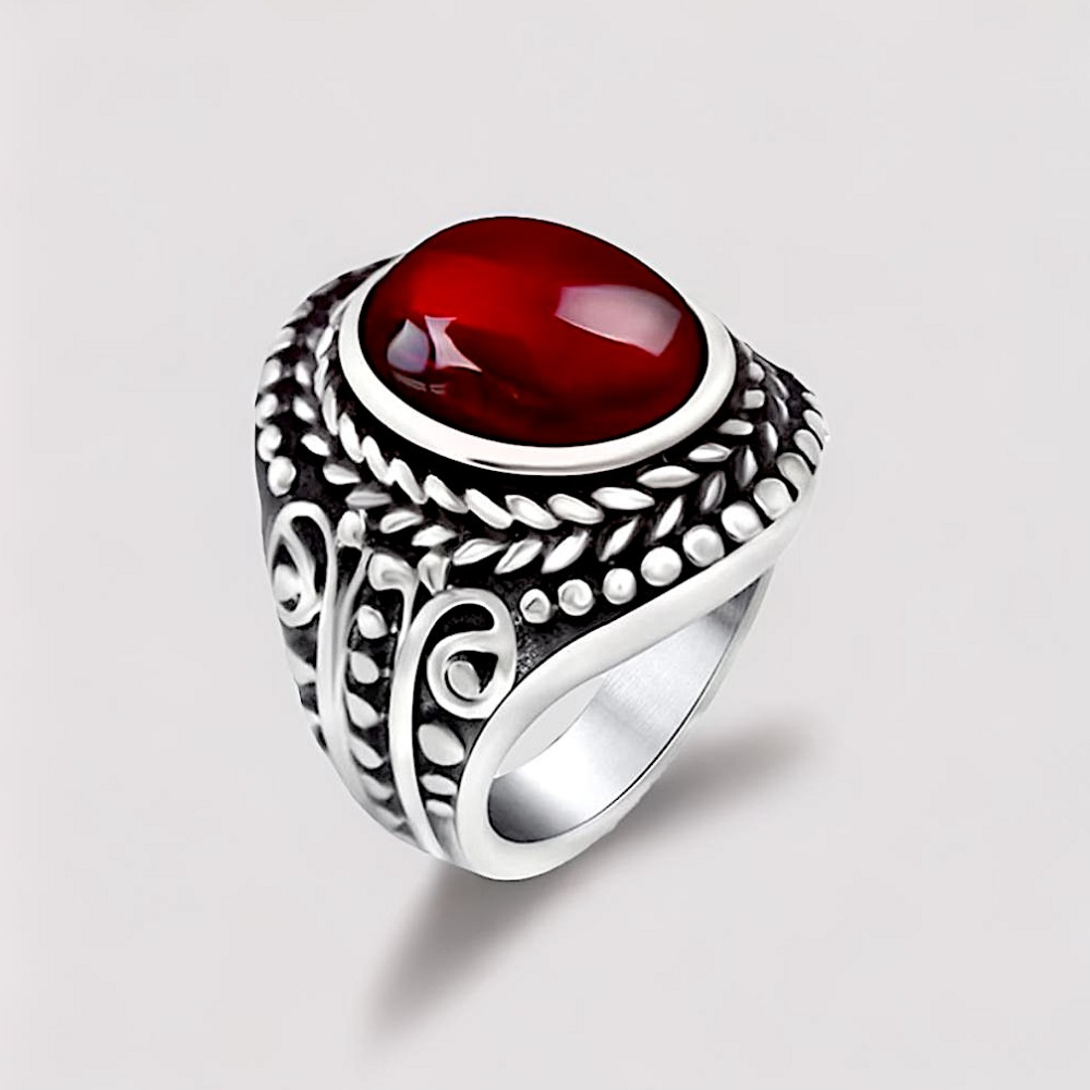 Anello cavalleresco da uomo in acciaio con onice ovale