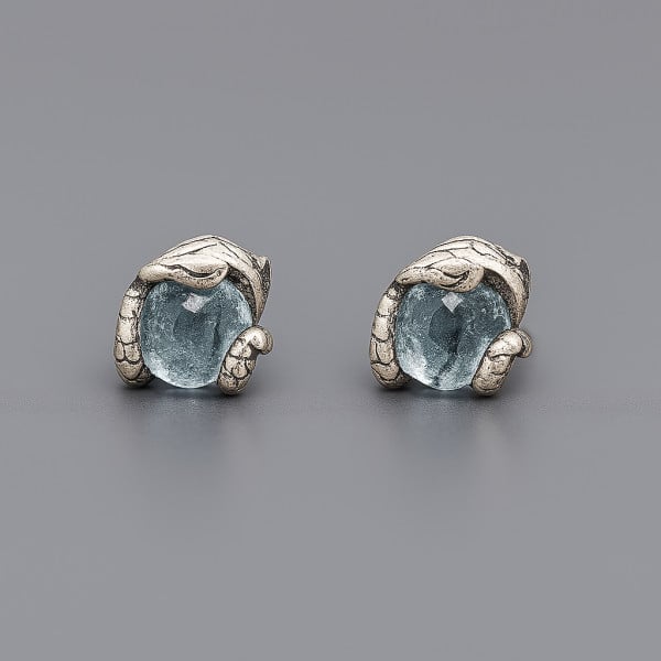 Boucles d'oeilles homme clous argent serpent pierre topaze