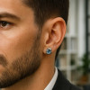 Boucles d'oeilles homme clous argent serpent pierre topaze