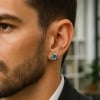 Boucles d'oeilles homme clous argent serpent pierre topaze