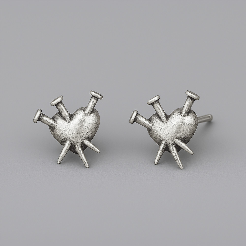 Boucles d'oreilles clous argent coeur perce homme femme
