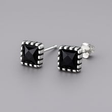 Pendientes cuadrados para hombre y mujer, plata, circonita negra
