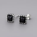 Boucles d'oreilles clous carre homme femme argent zirconium noir