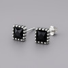 Boucles d'oreilles clous carre homme femme argent zirconium noir