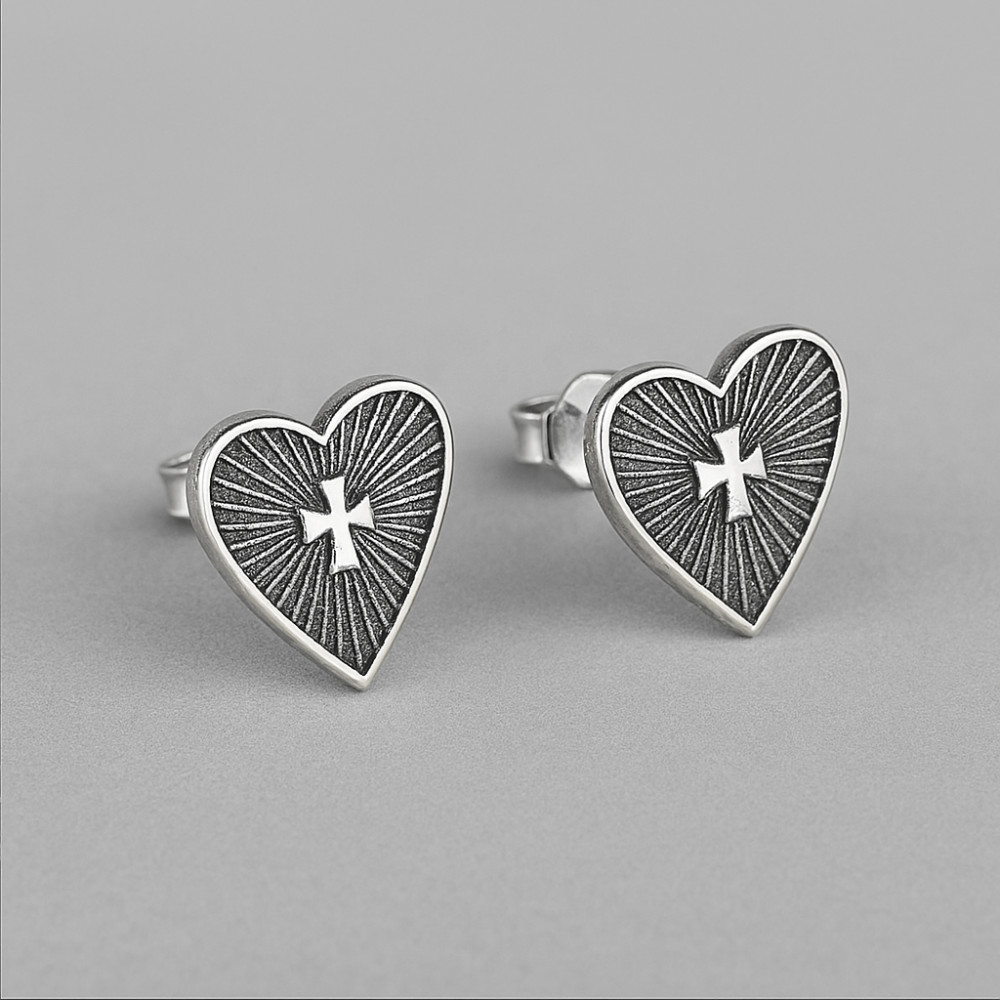 Boucles d'oreilles clous argent coeur croix homme femme - paire