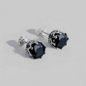 Boucles d'oreilles clous Argent homme couronne zirconium noir - paire