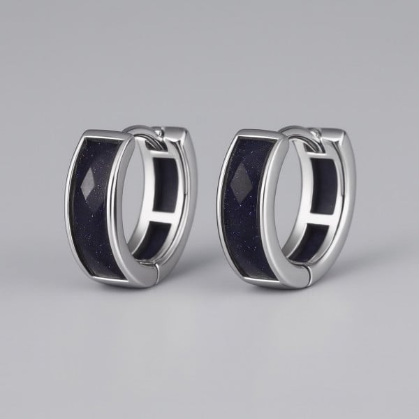 Boucles d'oreilles homme creoles argent onyx