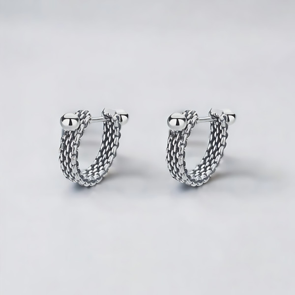 Boucles d'oreille argent maille homme femme creoles hoop