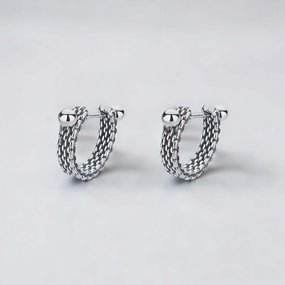 Boucles d'oreille argent maille homme femme creoles hoop