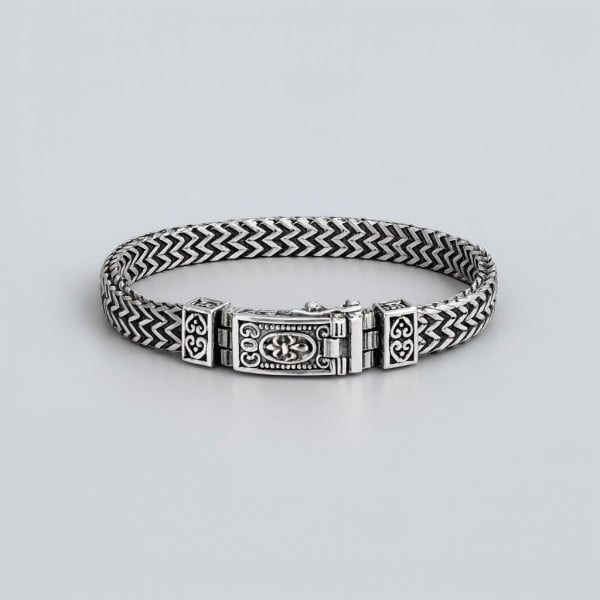 Bracelet homme gourmette biker chaine tresse fleur de lys