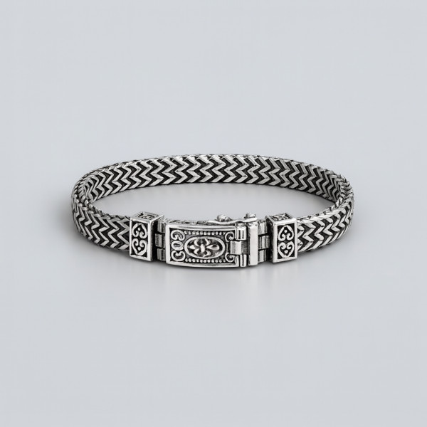 Bracelet homme gourmette biker chaine tresse fleur de lys