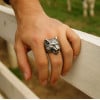 Bague argent homme chevaliere ouverte tete de loup