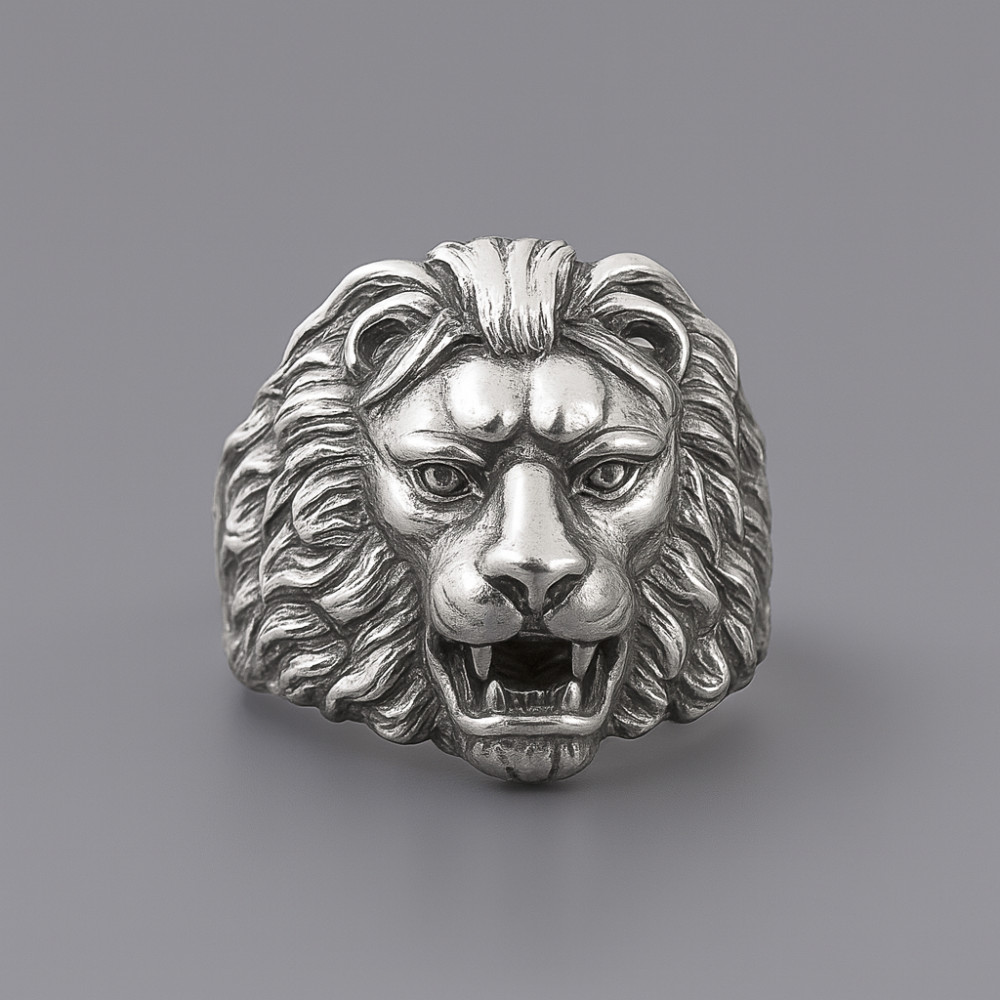 Bague biker chevaliere argent homme tete de lion