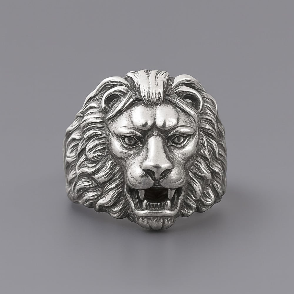 Bague biker chevaliere argent homme tete de lion