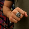 Bague chevaliere argent ouvert homme tigre