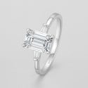 Bague solitaire en argent 925 – Zircon rectangulaire - gravure personnalisée