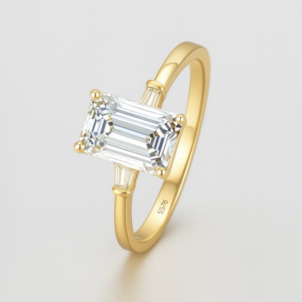 D Bague solitaire en argent 925 – Zircon rectangulaire et gravure personnalisée (Dupliqué)