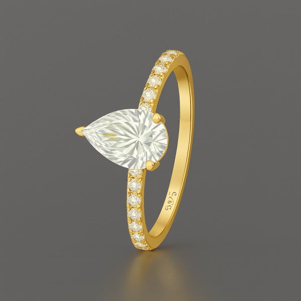 Bague Fiançailles Argent Zirconium Goutte d'Eau gravure