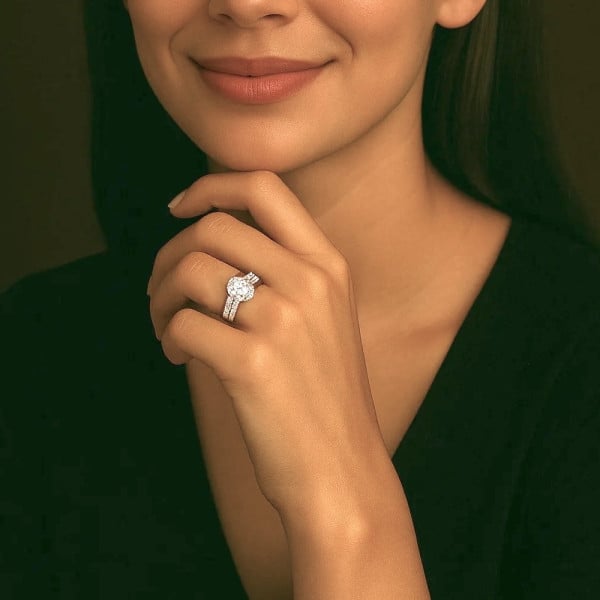 Bague de Fiançailles Femme – Double Anneau Argent avec Zircon