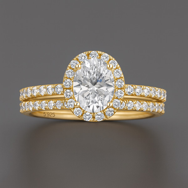 Bague de Fiançailles Femme – Double Anneau Argent avec Zircon