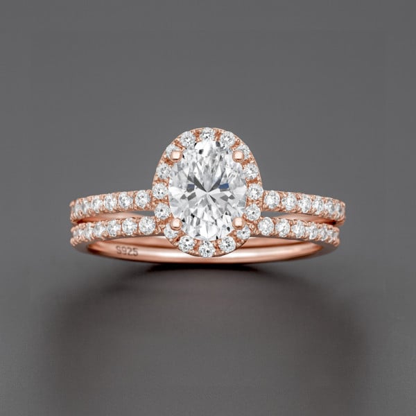 Bague de fiançailles femme double anneau argent zirconium ovale 3 couleurs