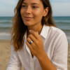 Bague Alliance Tungstène brossé et ligne bleue Finition Brossée - Gravure offerte