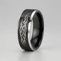 IP Black Men's Beveled Edge Tungsten Laser Engraved Celtic Knot Pattern Ring