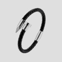 Bracelet homme cuir tresse jonc clou fermoir acier