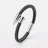 Bracelet homme cuir tresse jonc clou fermoir acier