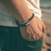 Bracelet homme cuir tresse jonc clou fermoir acier