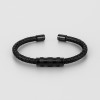 Bracelet homme cuir tresse cordon noir fermoir acier aimante