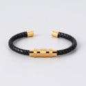 Bracelet homme cuir tresse cordon noir jonc ajustable