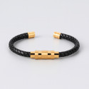 Bracelet homme cuir tresse cordon noir fermoir acier aimante