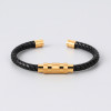 Bracelet homme cuir tresse cordon noir fermoir acier aimante