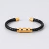 Bracelet homme cuir tresse cordon noir fermoir acier aimante