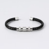 Bracelet homme cuir tresse cordon noir fermoir acier aimante