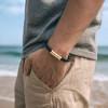 Bracelet homme cuir tresse cordon noir fermoir acier aimante