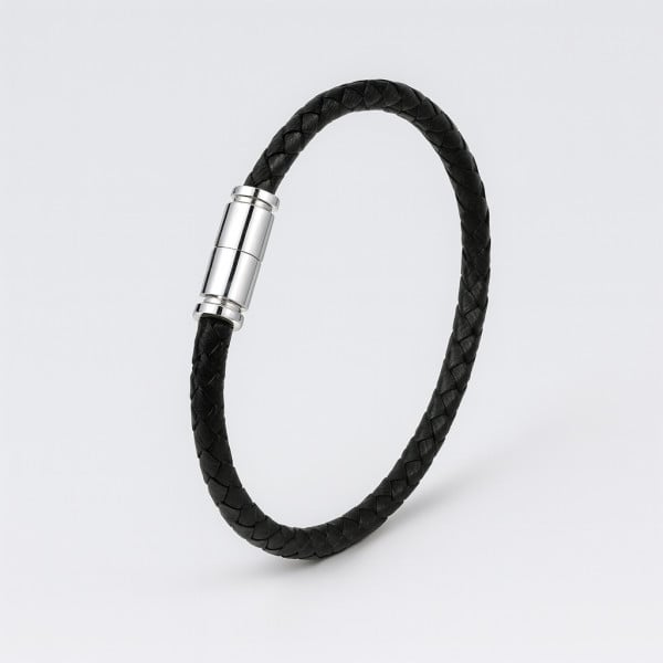Ensemble de 4 bracelets en acier inoxydable et cuir noir avec fermoir magnétique