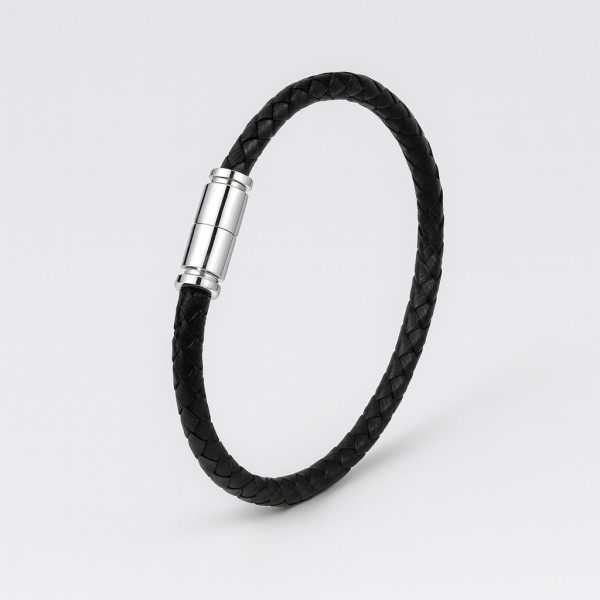Bracelet jonc cuir tresse fermoir dragon acier