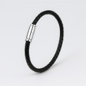 Bracelet jonc cuir tresse fermoir dragon acier