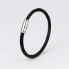 Bracelet jonc cuir tresse fermoir dragon acier