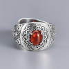 Bague argent ouvert chevaliere homme onyx ovale rouge motif croix