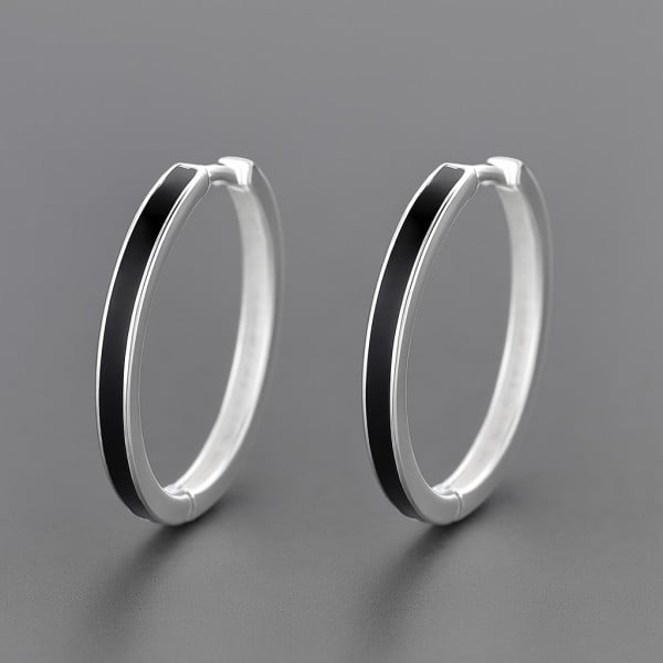 Boucles d'oreille argent creoles résine noire