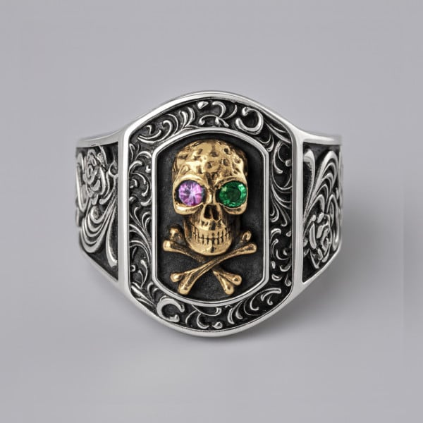 Bague Tête de Mort Argent Massif 925 Motifs Celtiques 2494