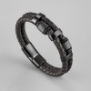 Bracelet homme cuir noir tresse double cordons fermoir aimante