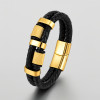 Bracelet homme cuir noir tresse double cordons fermoir aimante
