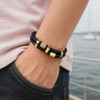 Bracelet homme cuir noir tresse double cordons fermoir aimante
