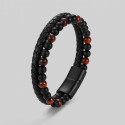Pulsera de hombre de cuero trenzado con cuentas de ópalo y cierre de acero.